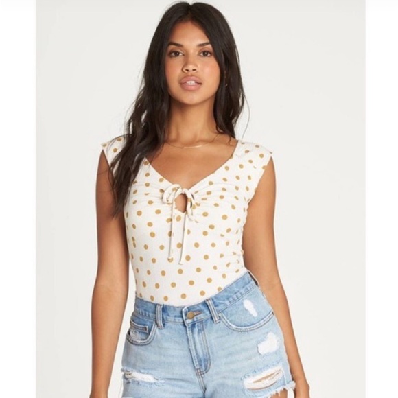 Billabong Polka Dot Cap sleeve Bodysuit - Picture 1 of 3